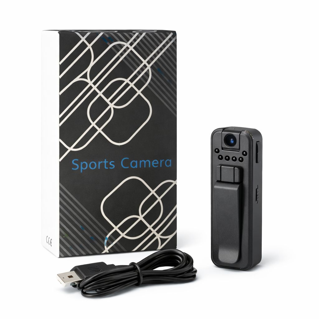 Mini Sportkamera Full HD mit Clip-Halterung und USB-Kabel